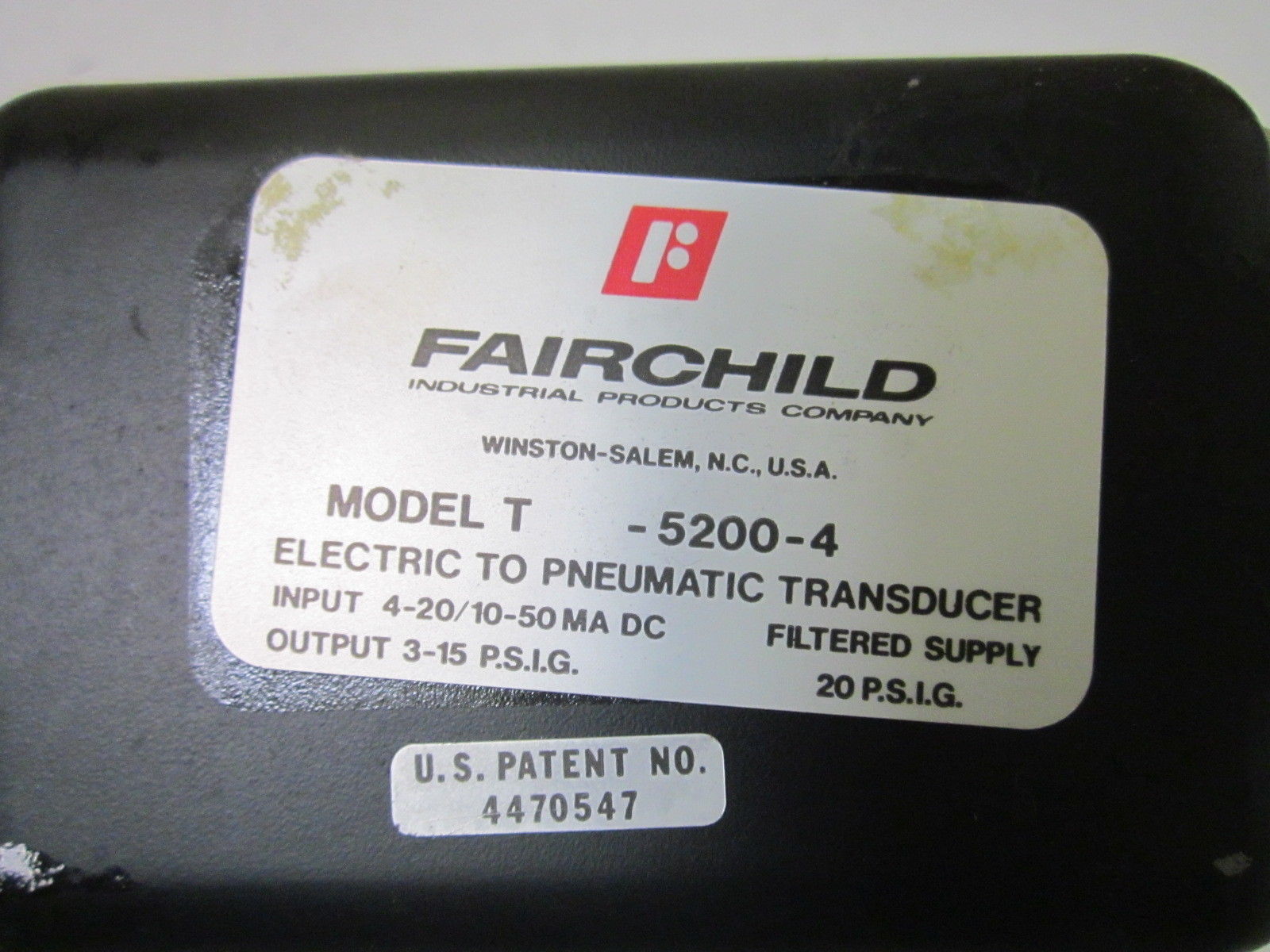 FAIRCHILD T-5200-4 ELECTRIC TO PNEUMATIC TRANSDUCER *USED*