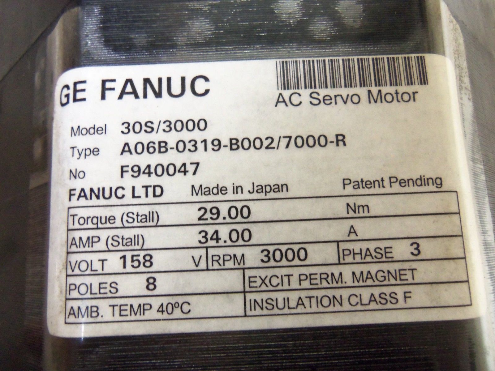 FANUC A06B-0319-B002/7000-R SERVO MOTOR UNMP