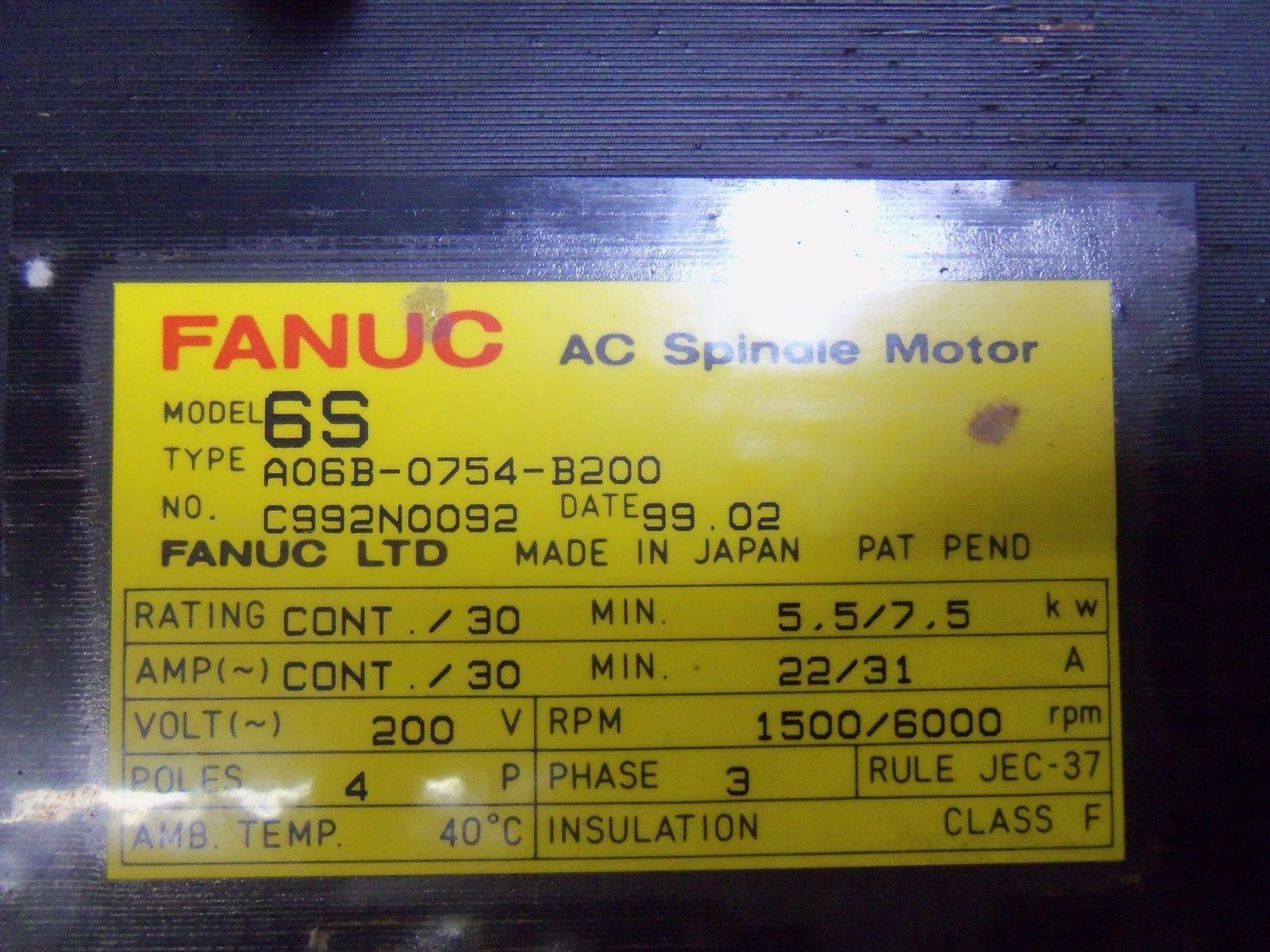 FANUC A06B-0754-B200 SERVO MOTOR UNMP