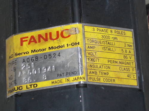 FANUC SERVO MOTOR A06B-0524-B251 UNMP