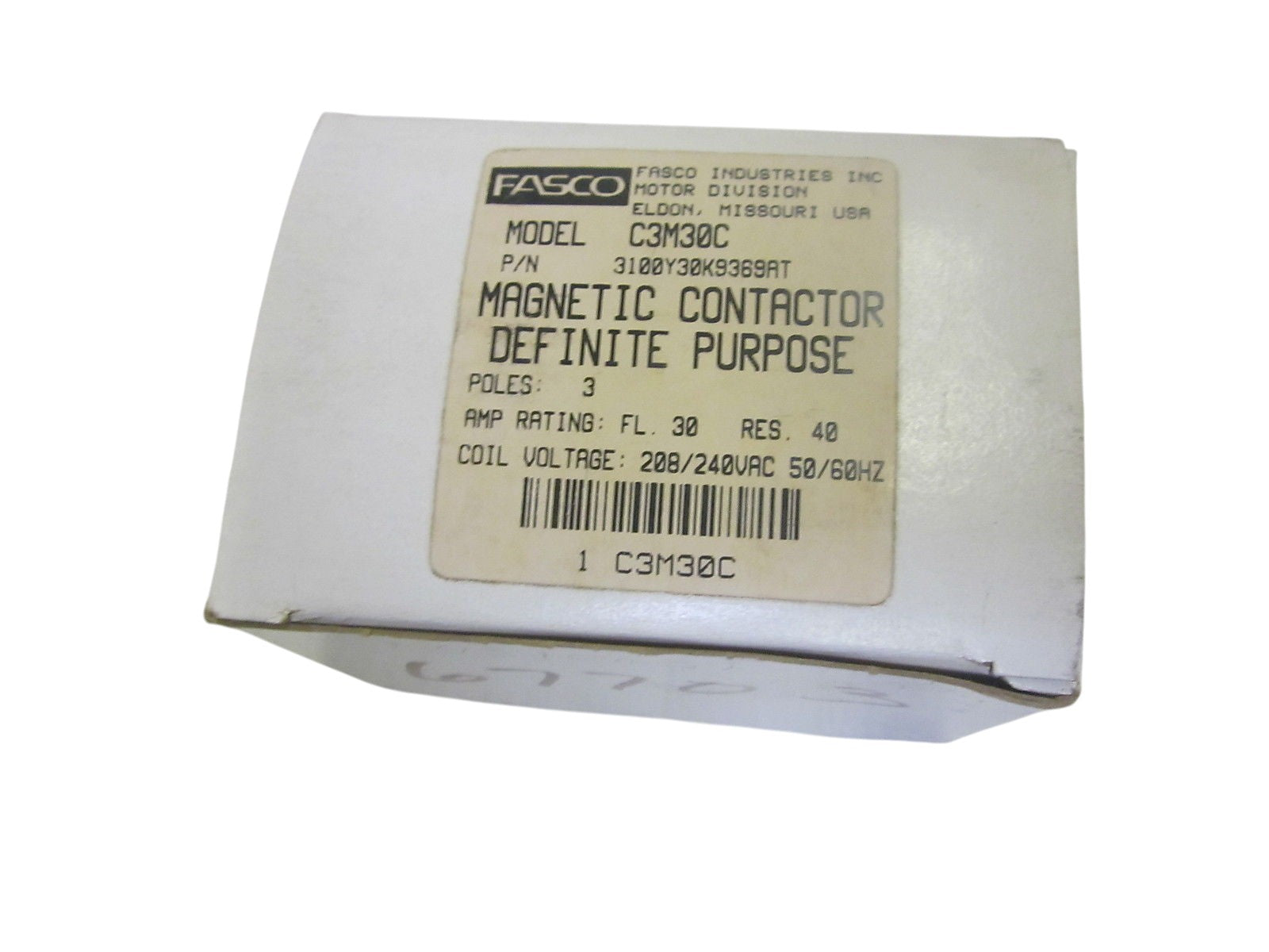 FASCO C3M30C MAGNETIC CONTACTOR 208/240VAC NSMP