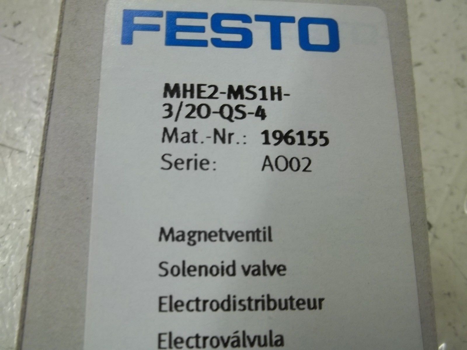 FESTO MHE2-MS1H-3/20-QS-4 SOLENOID VALVE NSMP