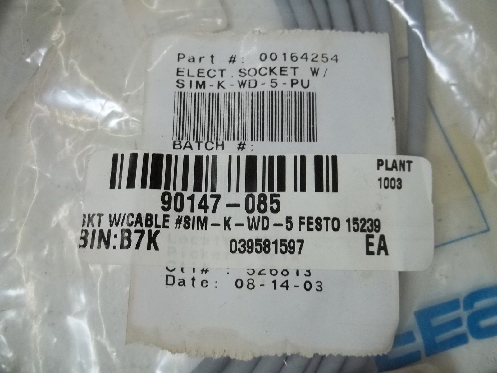 FESTO SIM-K-WD-5-PU CONNECTOR CABLE W/STRAIGHT SOCKET NSMP