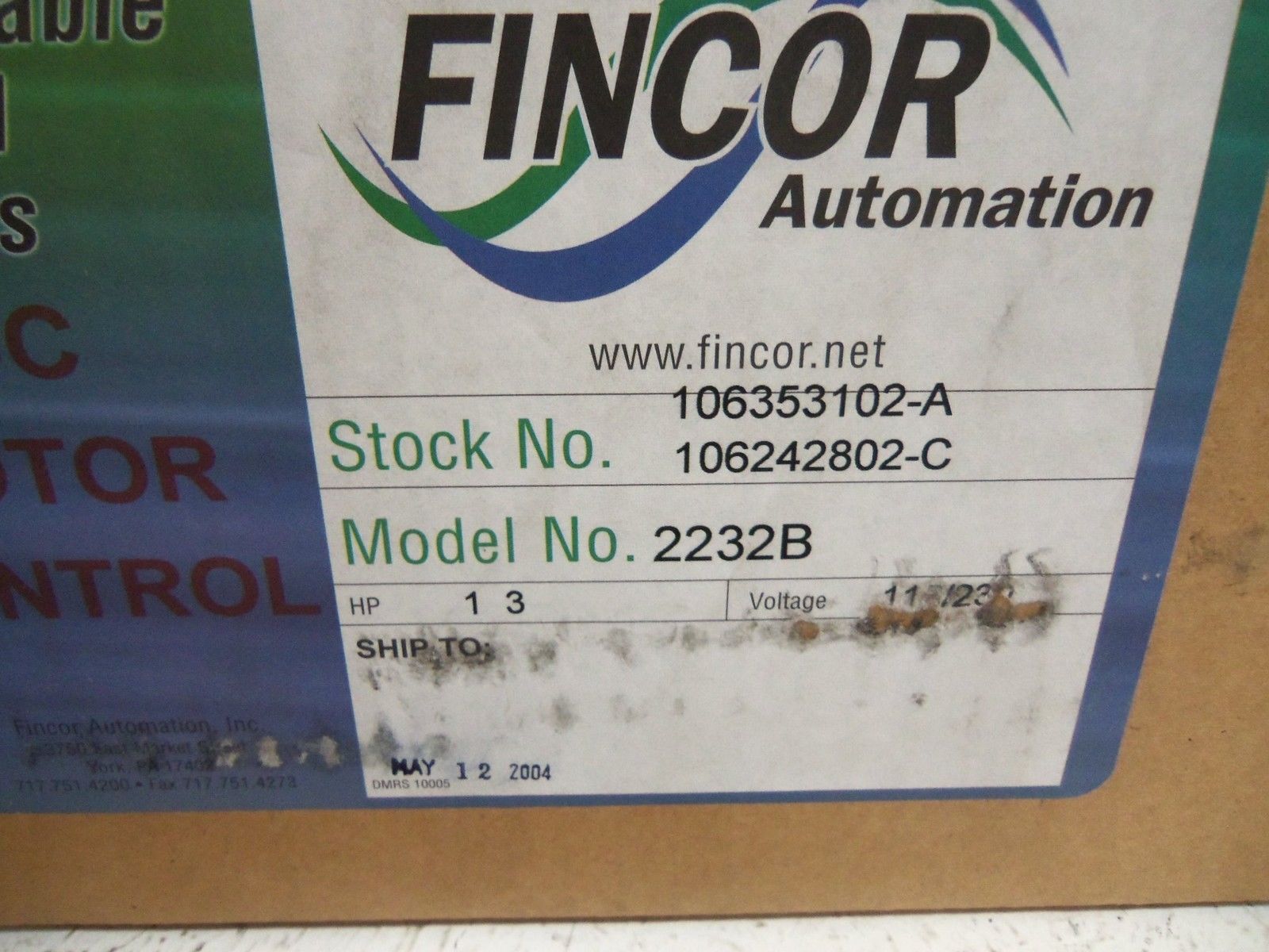 FINCOR 106353102-A MOTOR CONTROL NSMP
