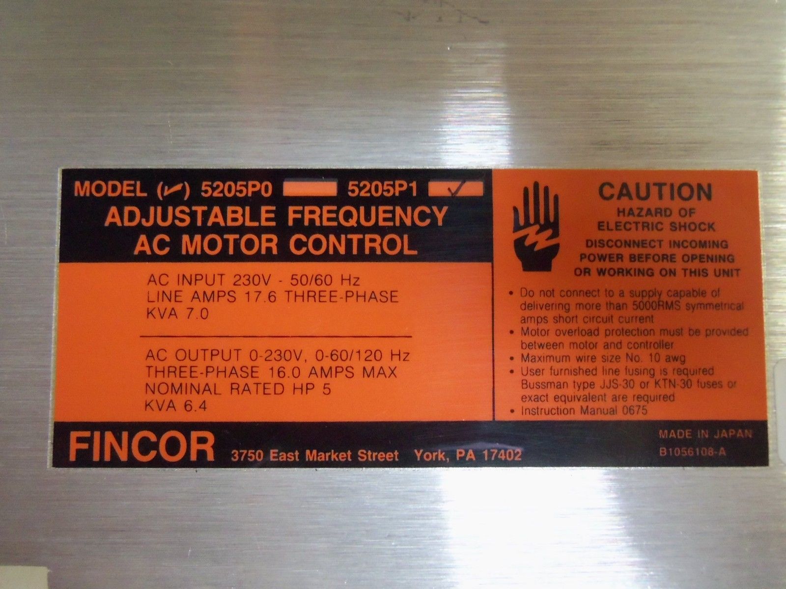 FINCOR 5205P1 AC MOTOR CONTROL NSNP