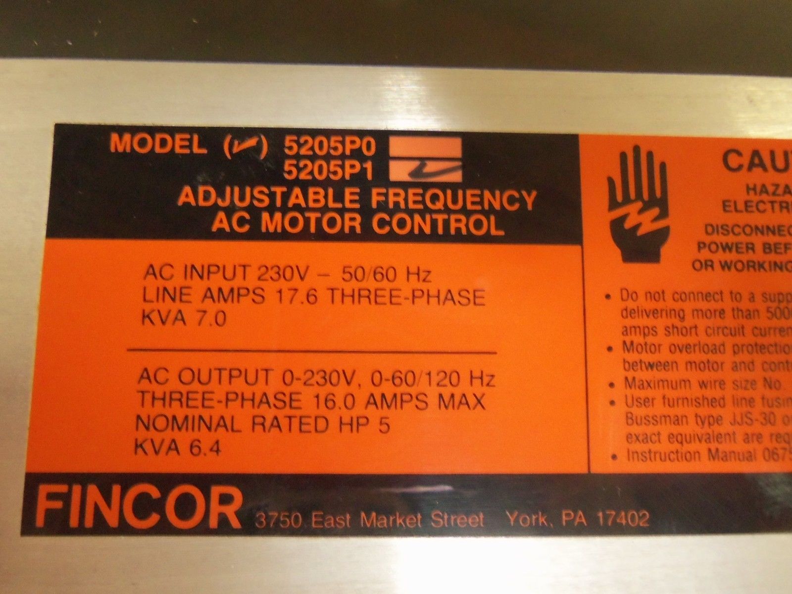 FINCOR 5205P1 AC MOTOR CONTROL UNMP