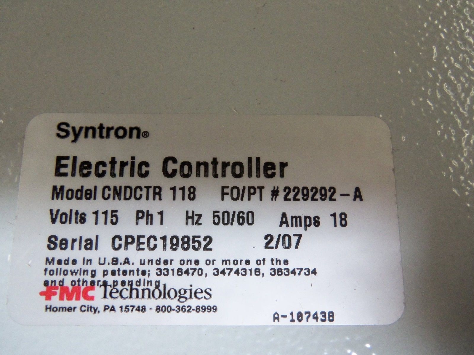 FMC CNDCTR118 CONTROLLER NSMP