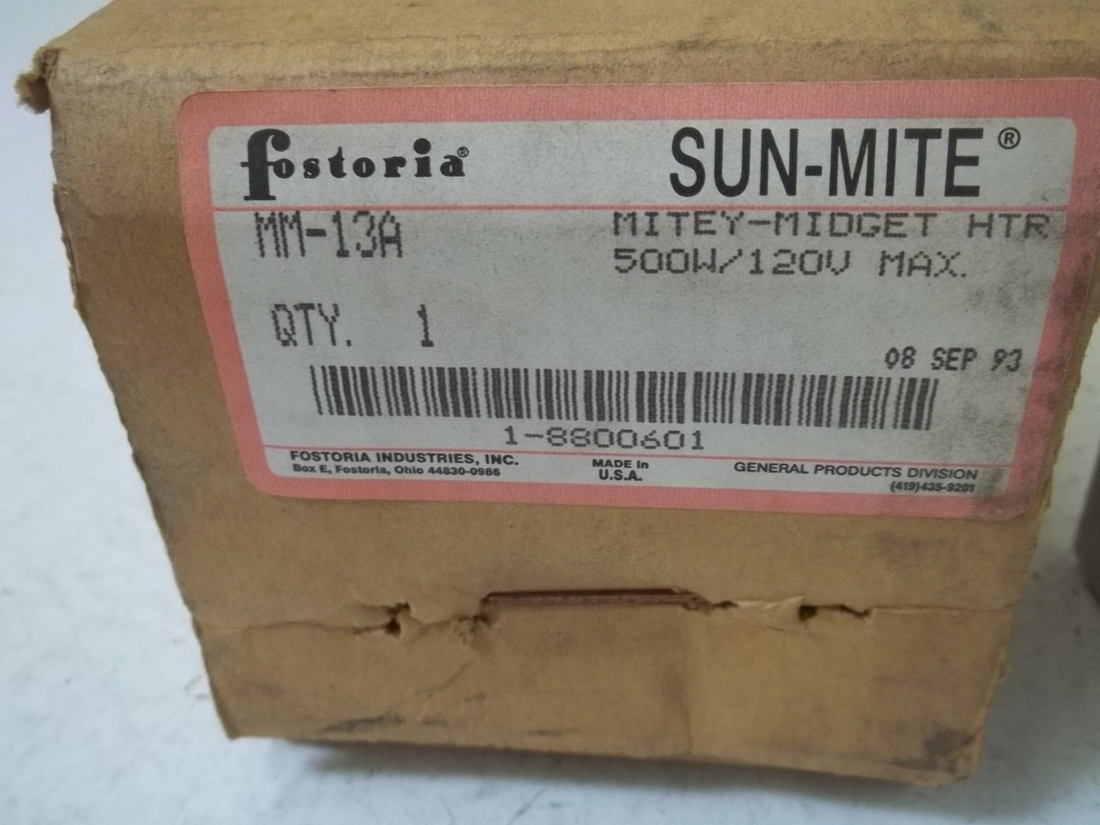 FOSTORIA INDUSTRIAL, INC.  MM-13A INFRARED HEATER *NEW IN BOX*