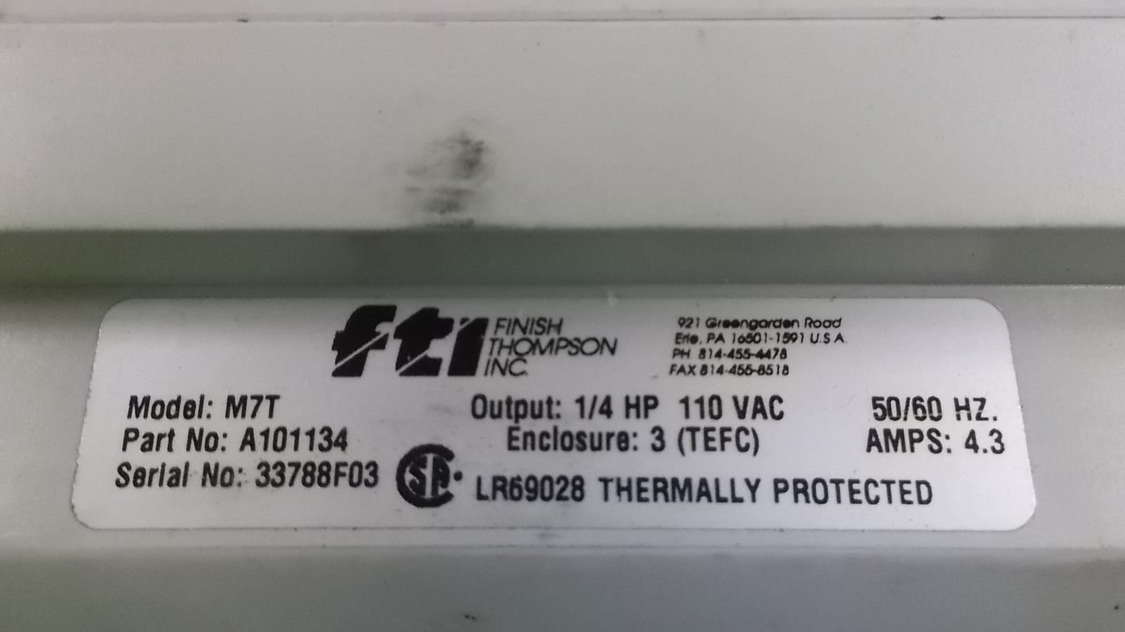 FTI M7T A101134 DRUM PUMP NSNP