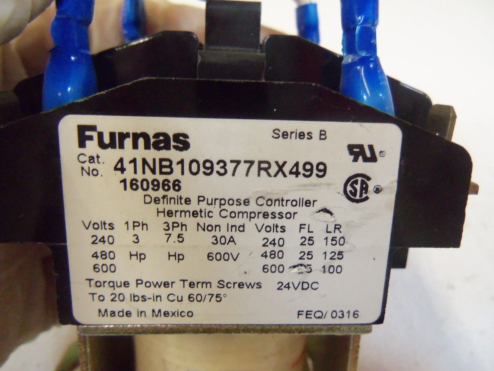 FURNAS CONTACTOR 41NB109377RX499 SERIES B UNMP