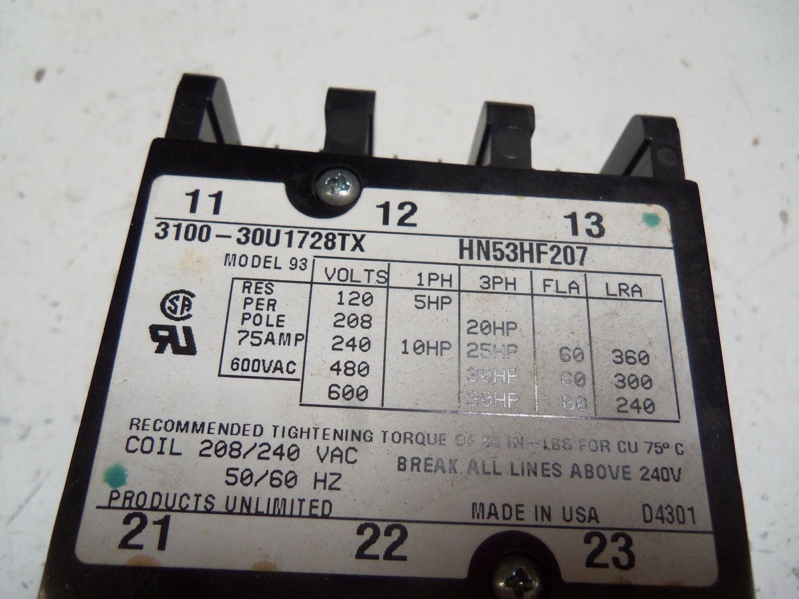 FURNAS HN-53HF-207 3-POLE CONTACTOR NSMP