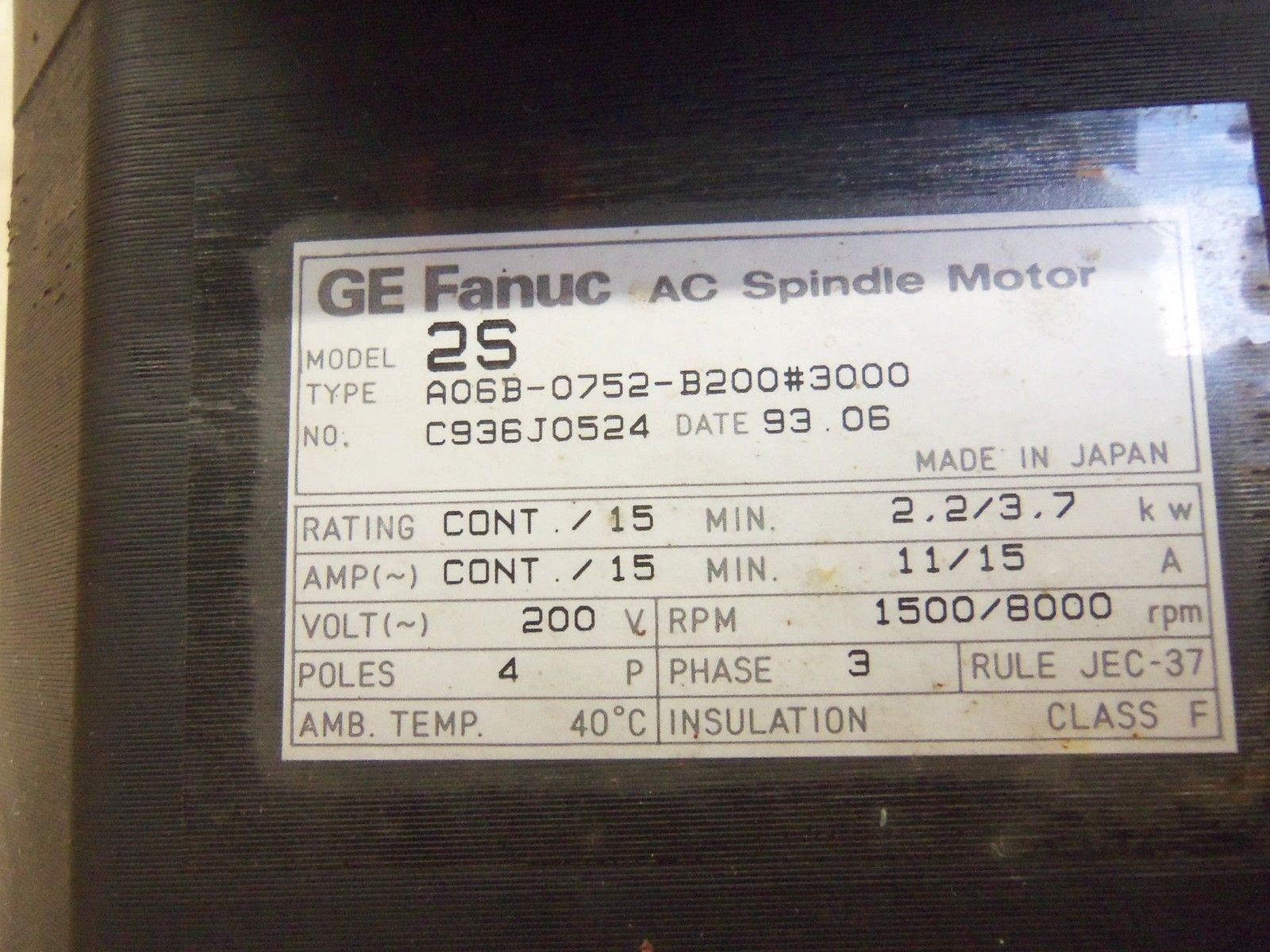 GE FANUC A06B-0752-B200#3000 SPINDLE MOTOR (BOX IS TORN) NSMP