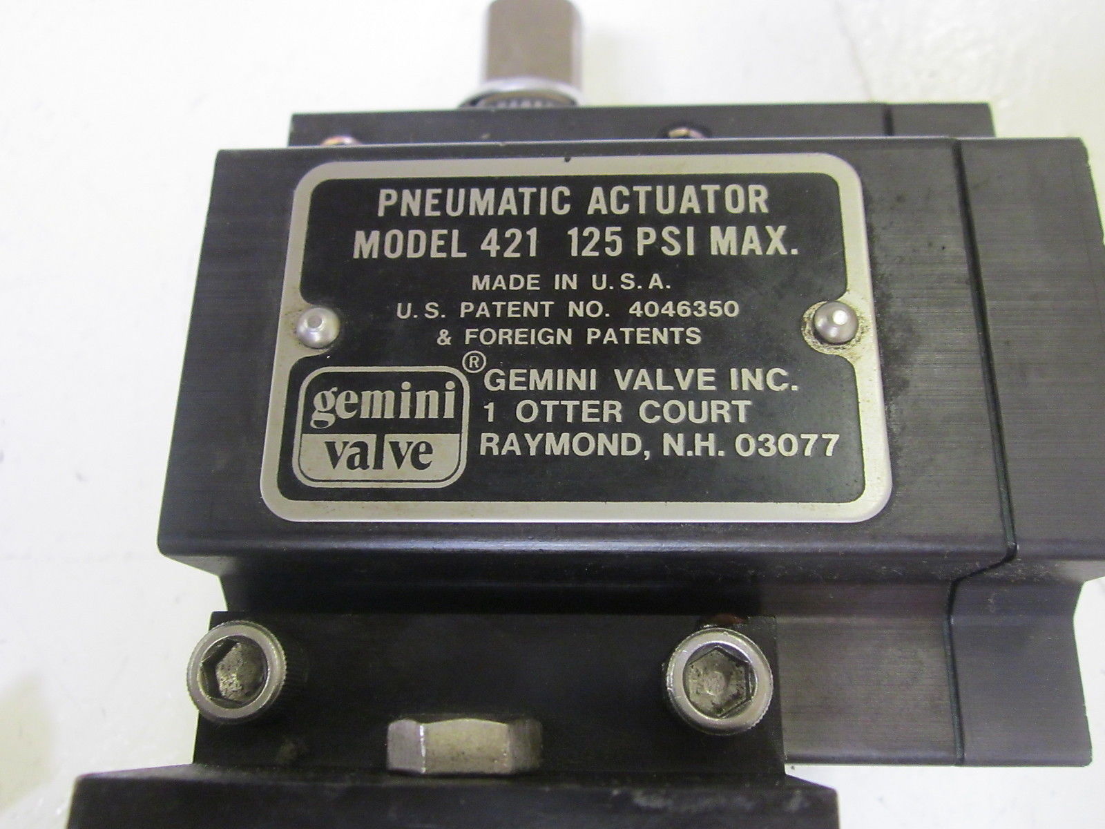 GEMINI VALVE INC. 421 PNEUMATIC ACTUATOR 125PSI UNMP