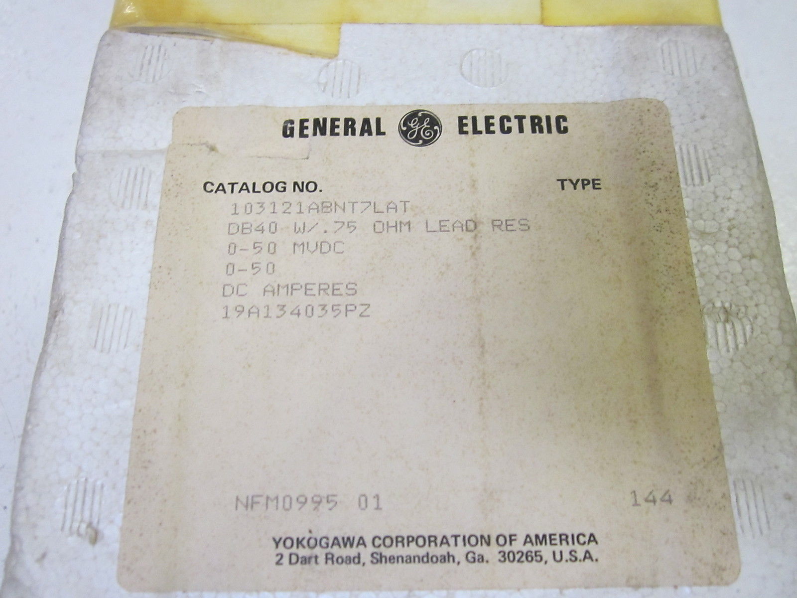 GENERAL ELECTRIC 103121ABNT7LAT 0-50 DC AMPERES PANEL METER   NSMP