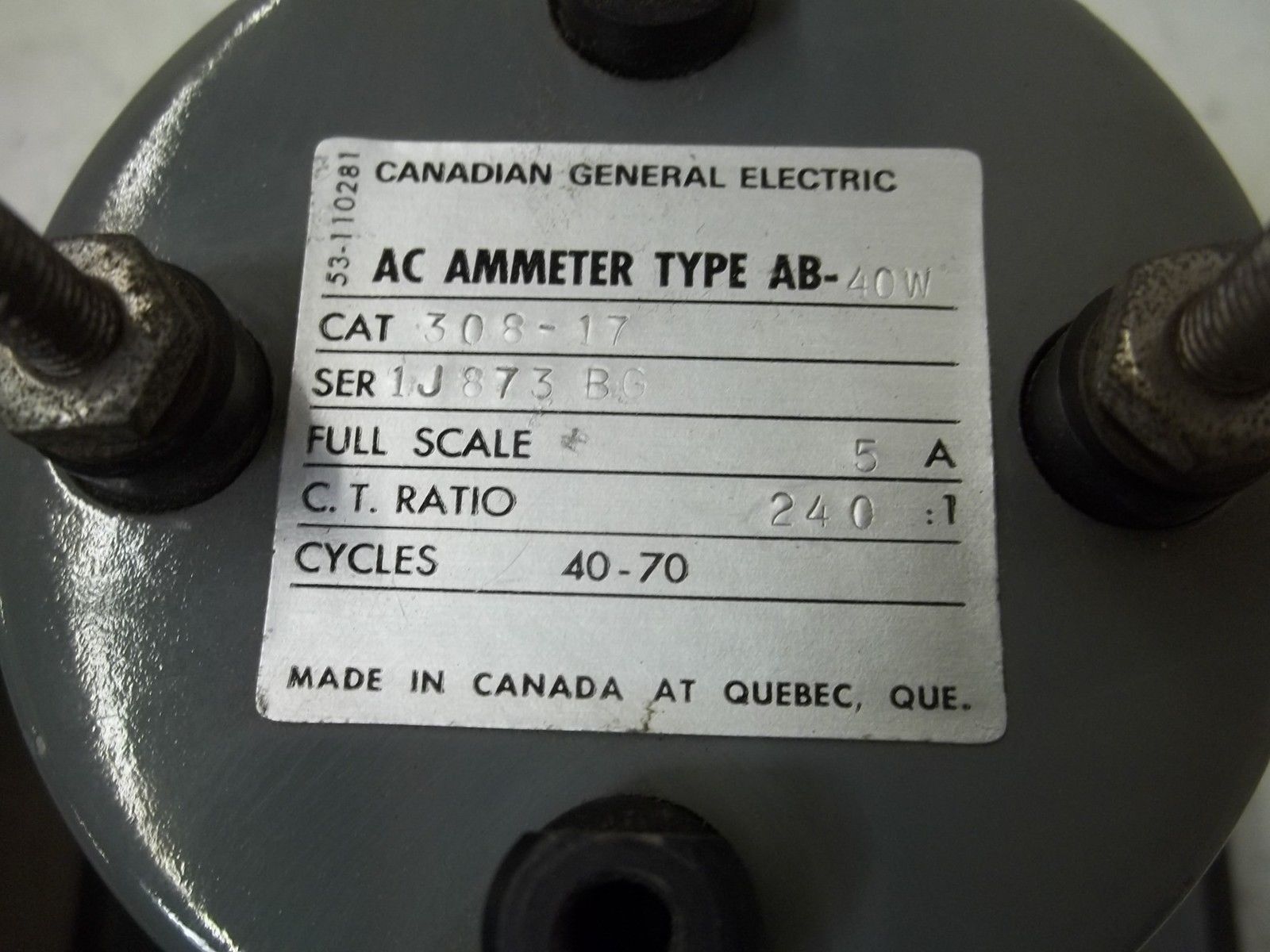 GENERAL ELECTRIC 308-17 AC AMMETER TYPE AB-40W UNMP