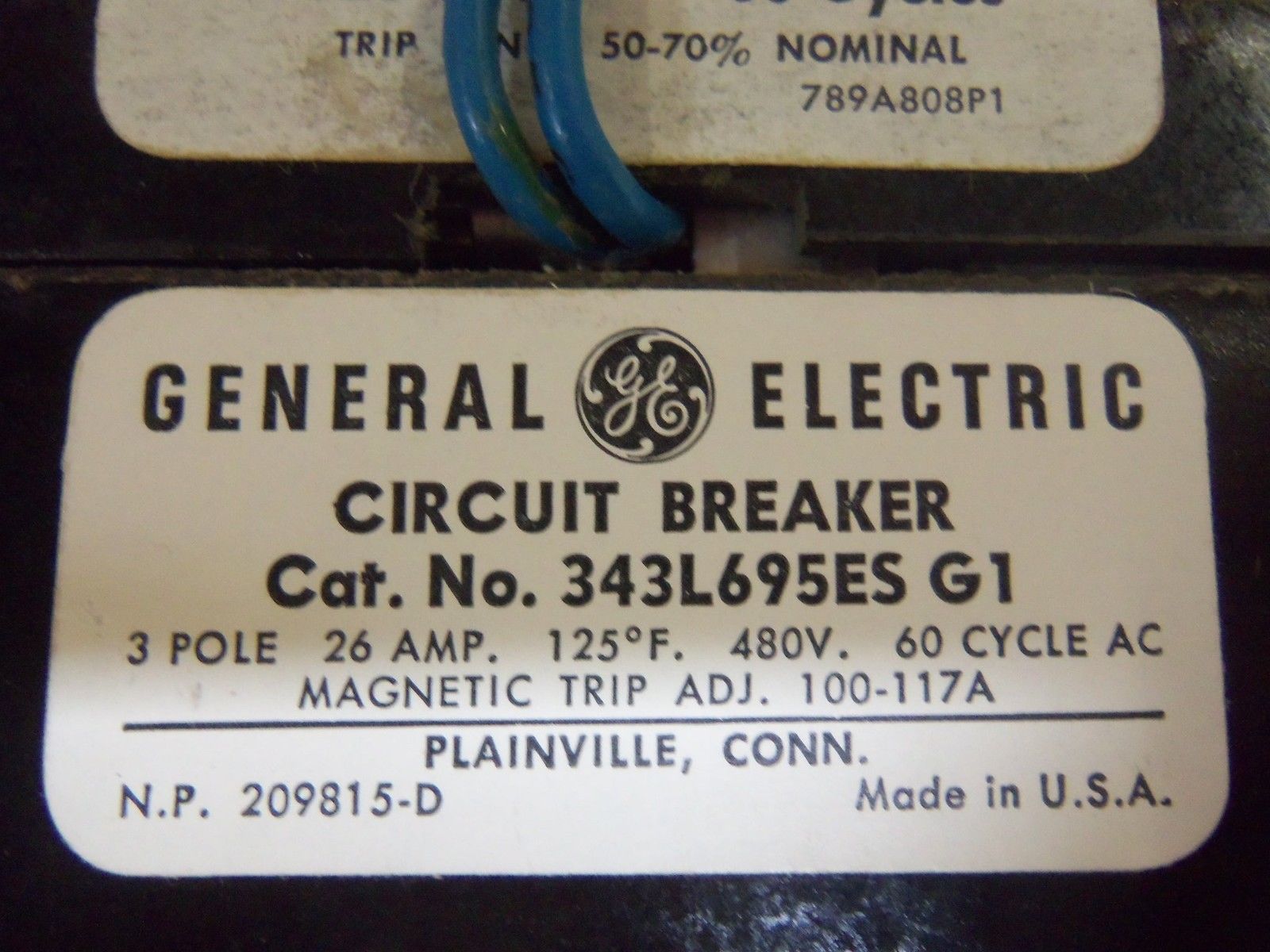 GENERAL ELECTRIC 343L695ES CIRCUIT BREAKER UNMP