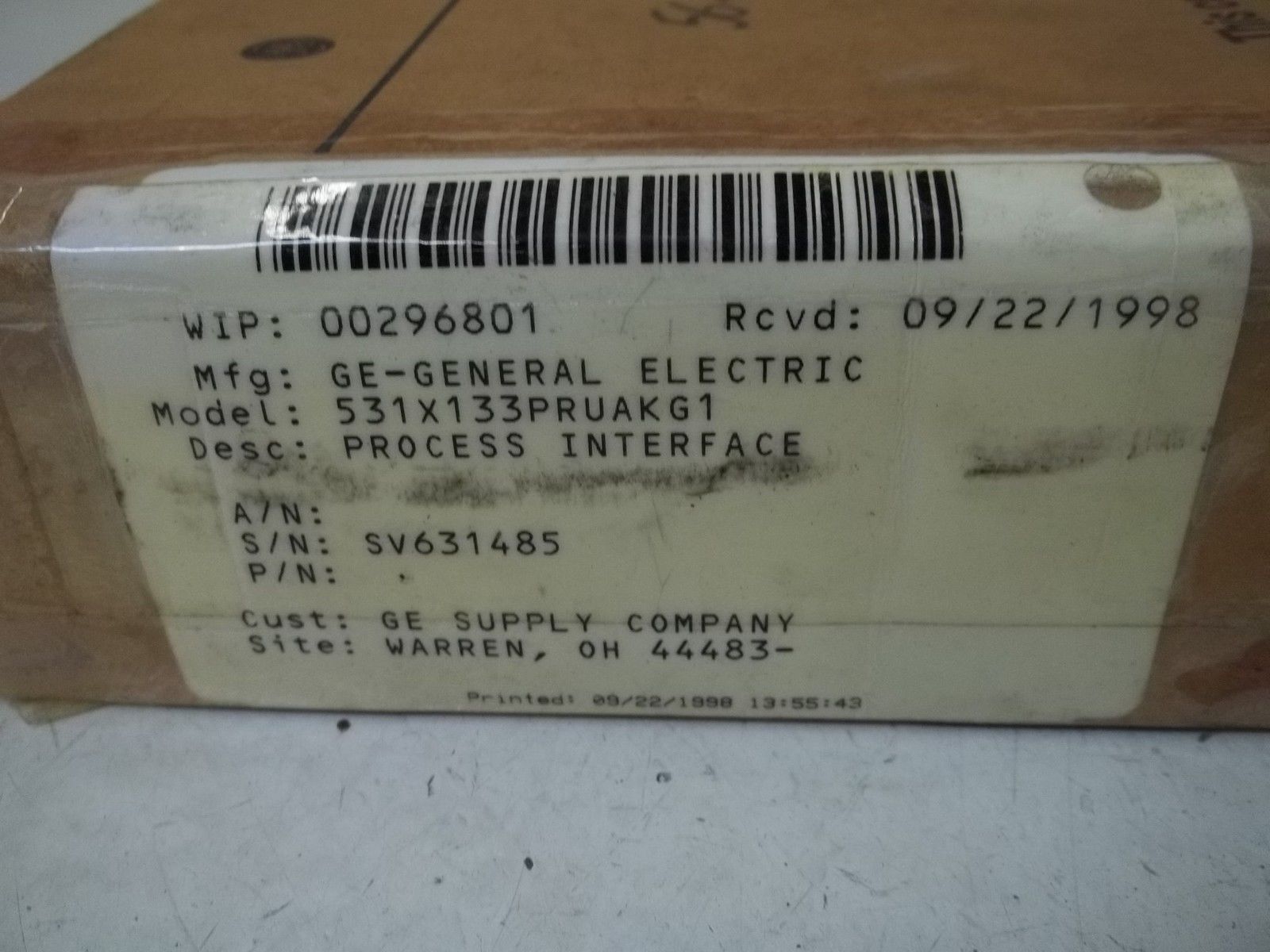 GENERAL ELECTRIC 531X133PRUAKG1 PROCESS INTERFACE UNMP