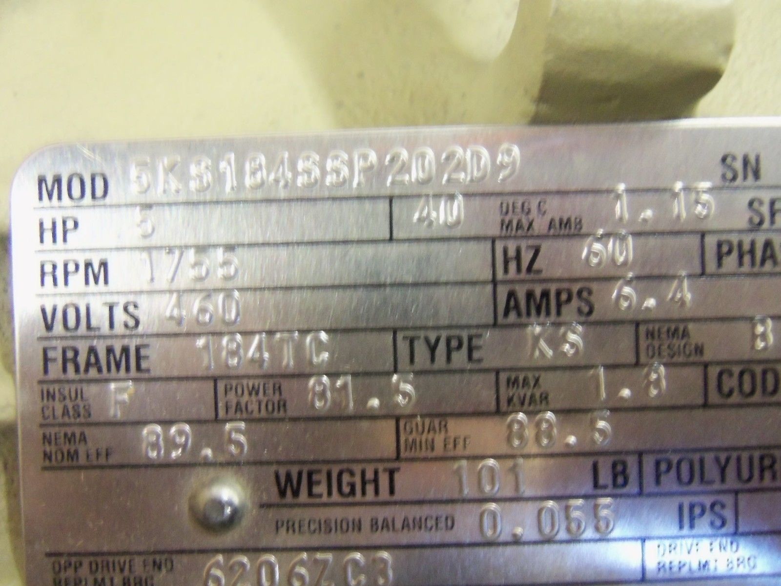 GENERAL ELECTRIC 5KS184SSP202D9 MOTOR NSMP