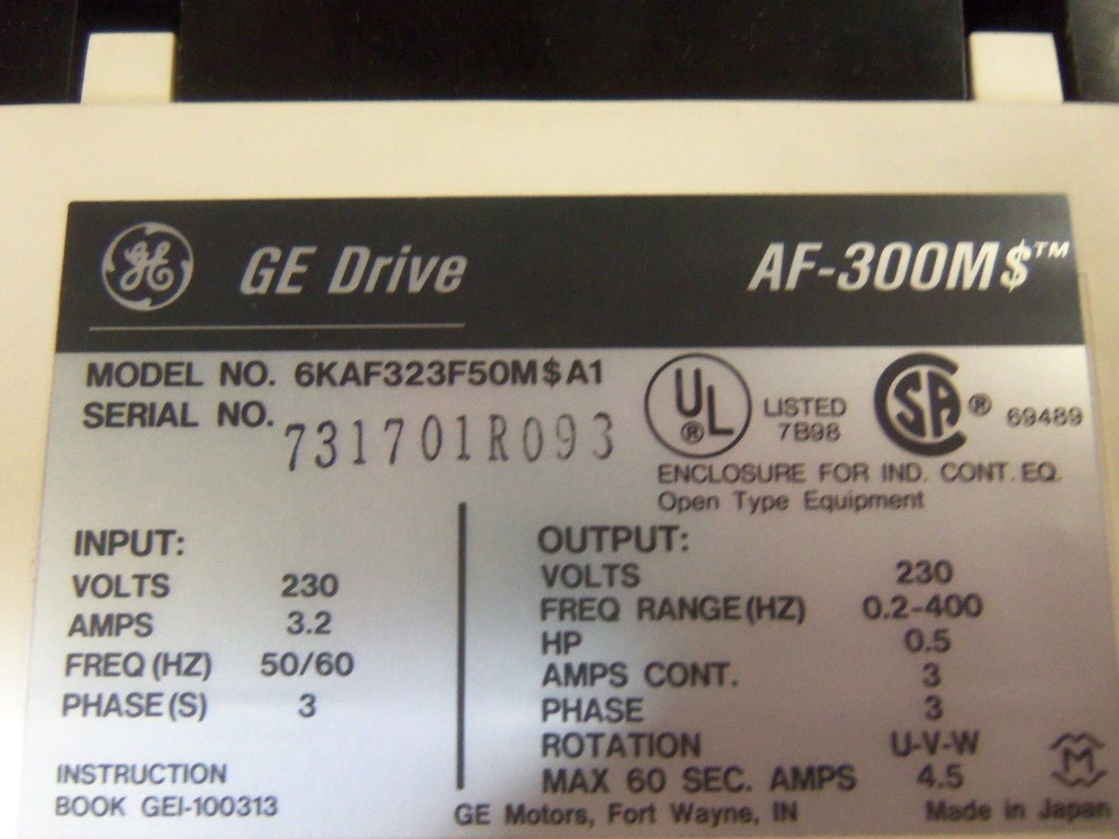 GENERAL ELECTRIC 6KAF323F50MSA1 AC DRIVE UNMP