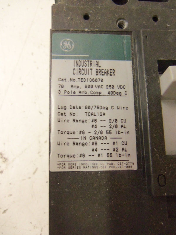 GENERAL ELECTRIC CIRCUIT BREAKER  TEDB6070 UNMP