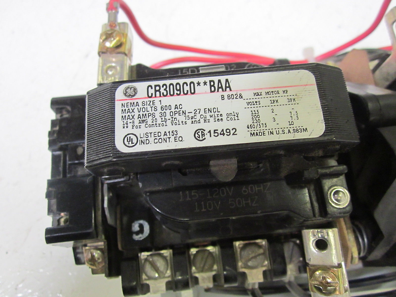GENERAL ELECTRIC CR309C0BAA MOTOR CONTROL 115-120V UNMP