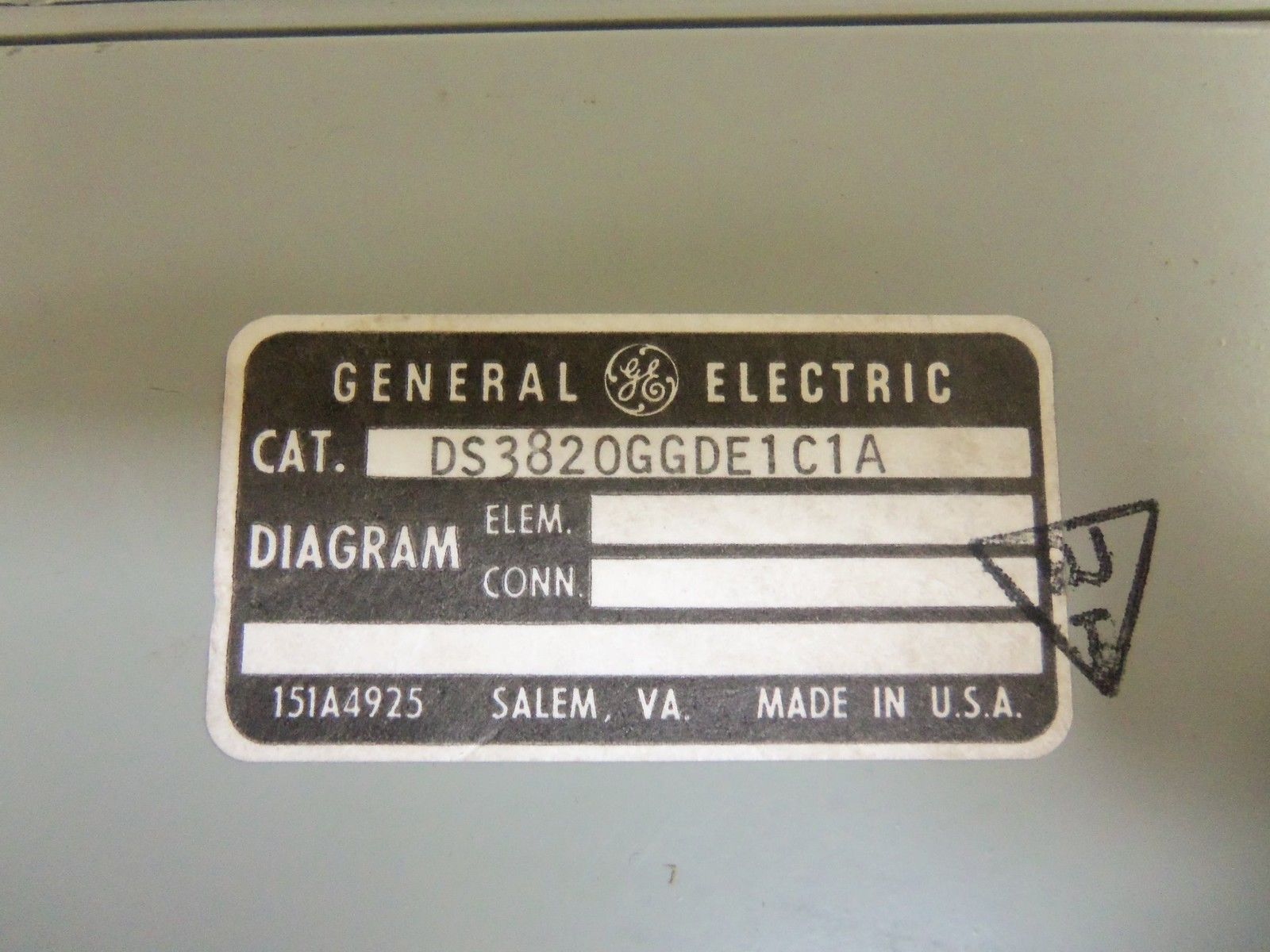 GENERAL ELECTRIC DS3820GGDE1C1A CONTROL ASSEMBLY UNMP