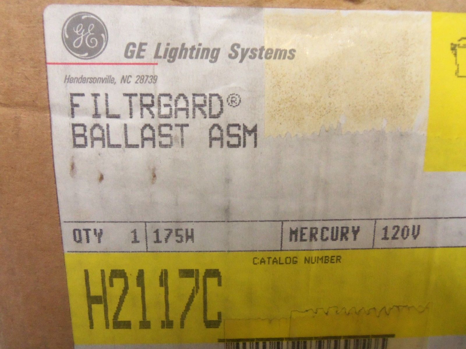 GENERAL ELECTRIC H2117C FILTRGARD BALLAST NSMP