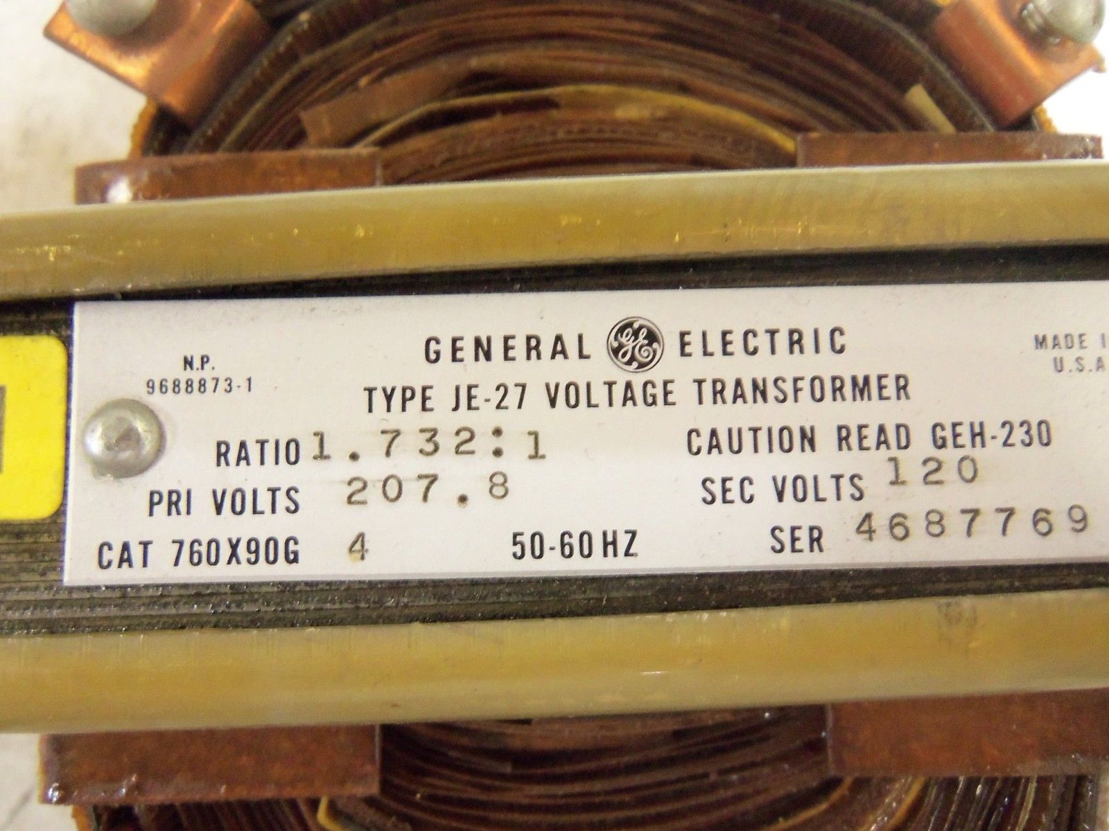 GENERAL ELECTRIC JE-27 TRANSFORMER UNMP