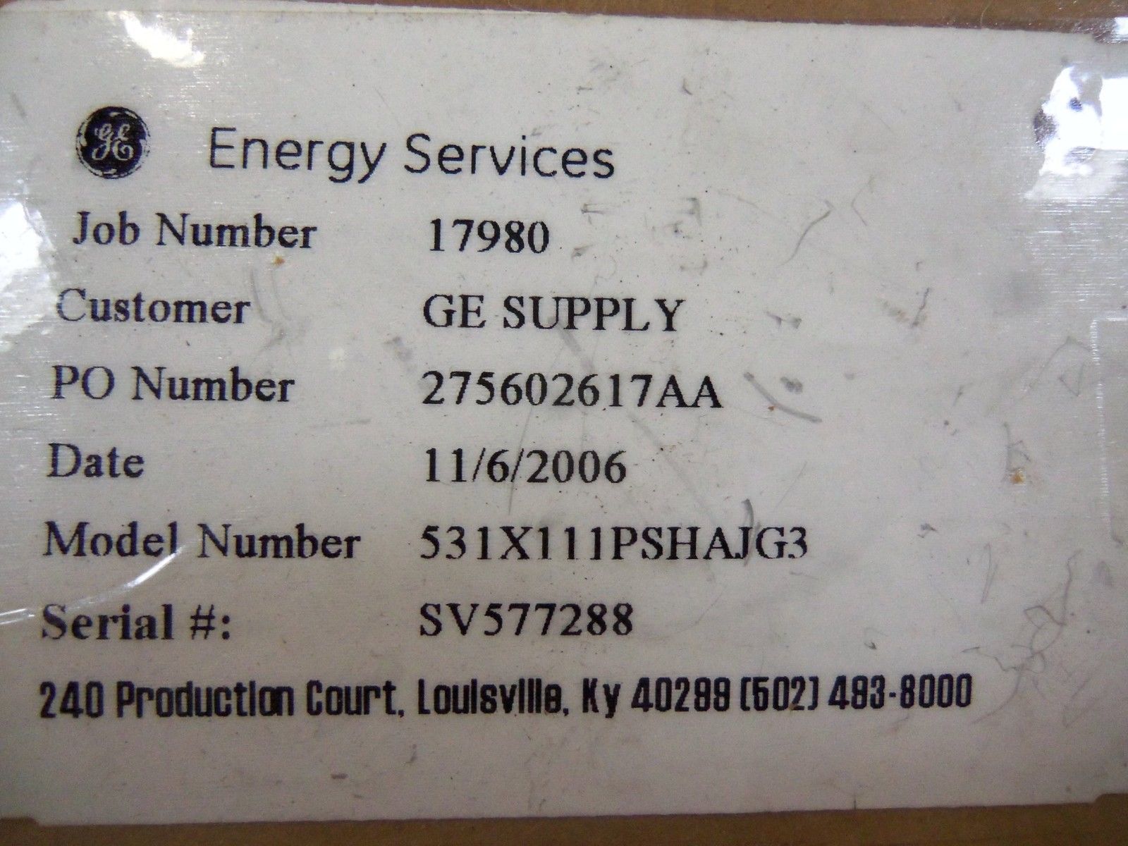 GENERAL ELECTRIC POWER SUPPLY 531X111PSHAJG3 UNMP