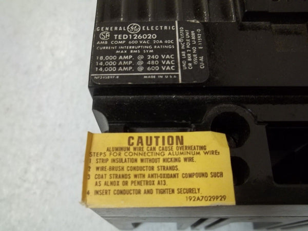 GENERAL ELECTRIC TED126020WL CIRCUIT BREAKER NSMP