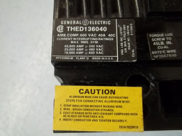 GENERAL ELECTRIC THED136040WL CIRCUIT BREAKER NSMP