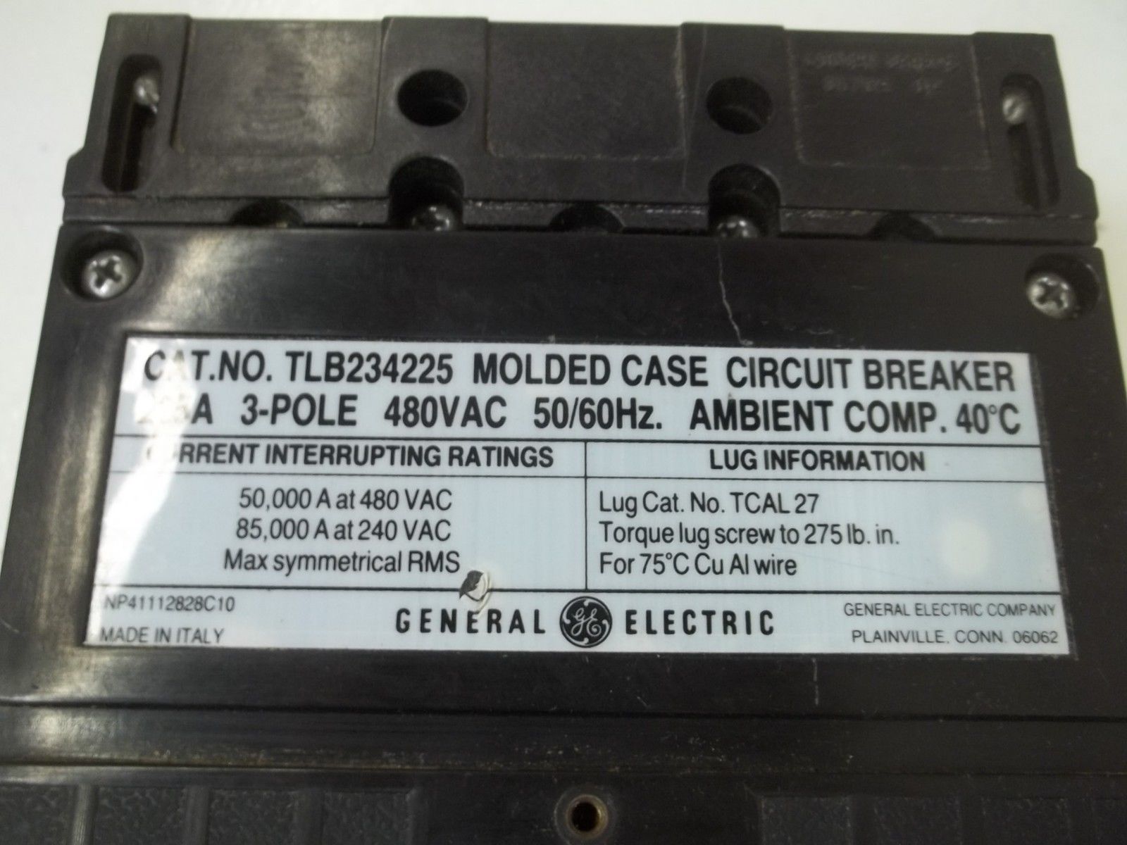 GENERAL ELECTRIC TLB234225 MOLDED CASE CIRCUIT BREAKER UNMP