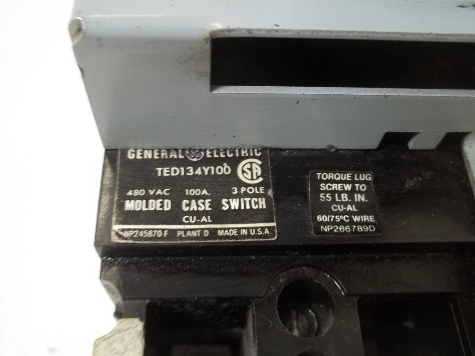 GE TED134Y100 3POLE 100AMP 480V BREAKER WITH ROTATING DIAL UNMP