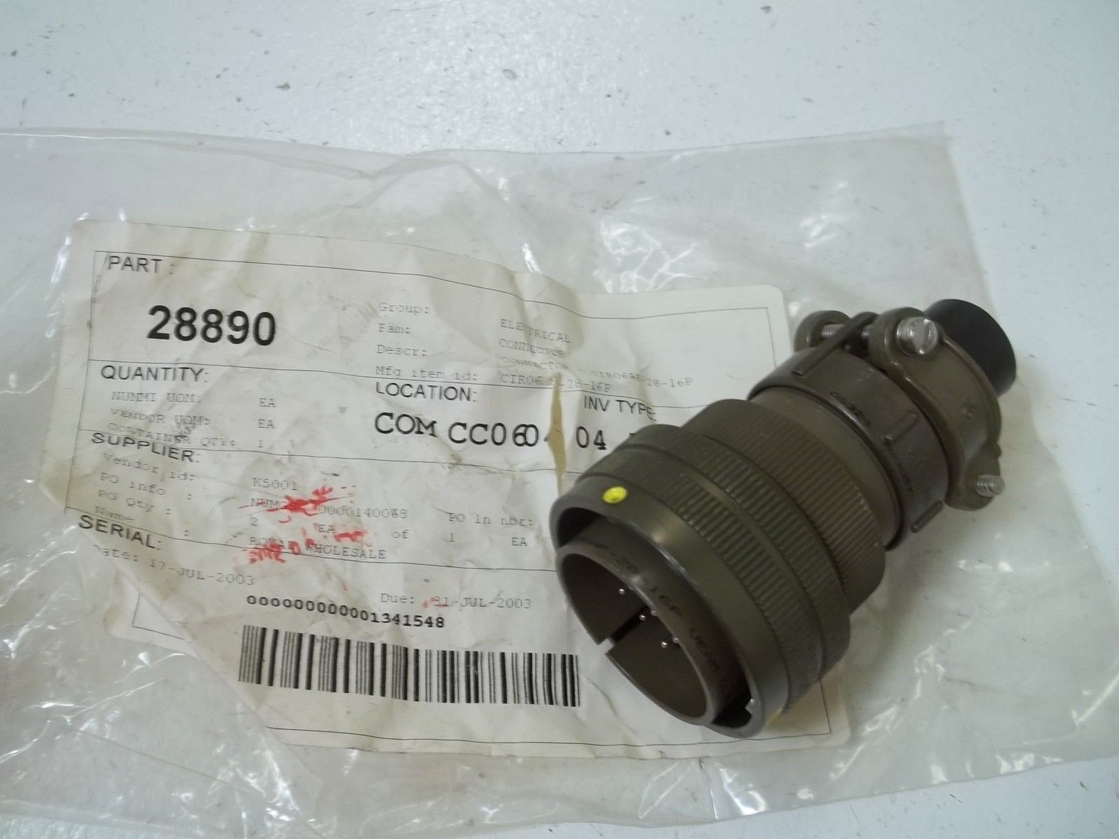 GLENAIR INC. CIR06AF-28-16P CONNECTOR NSNP