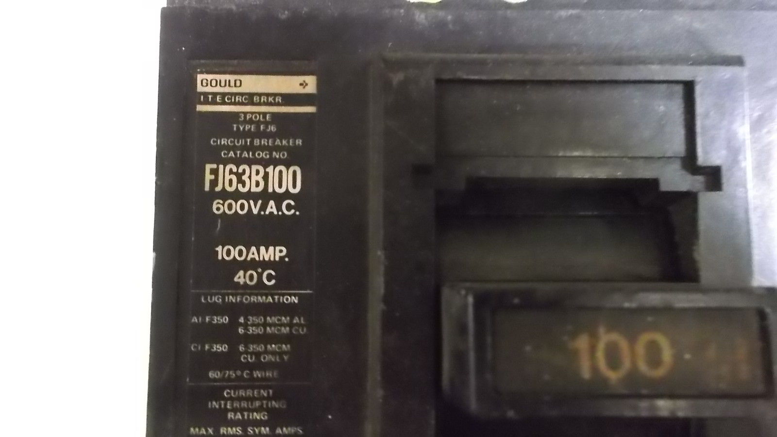 ITE FJ63B100 CIRCUIT BREAKER 100A UNMP