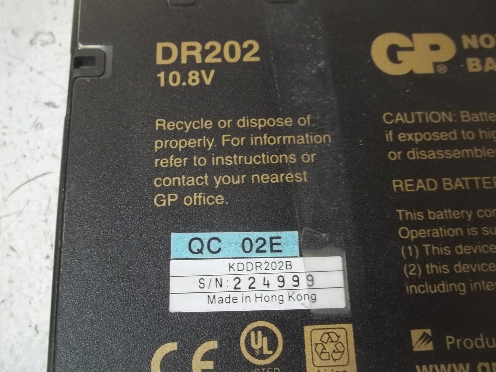 GP BATTERIES DR202 BATTERY PACK 10.8V UNMP