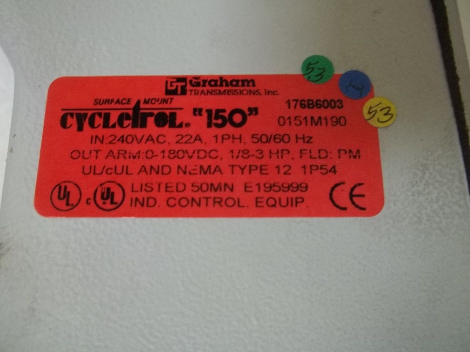 GRAHAM 176B6003 TRANSMISSIONS CYCLETROL 150 UNMP