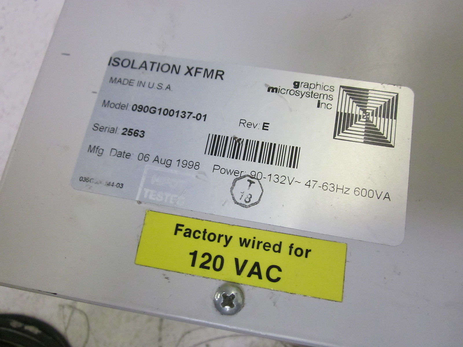 GRAPHICS MICRO SYSTEMS INC. 090G100137-01 REV.E POWER SUPPLY 90-132V UNMP