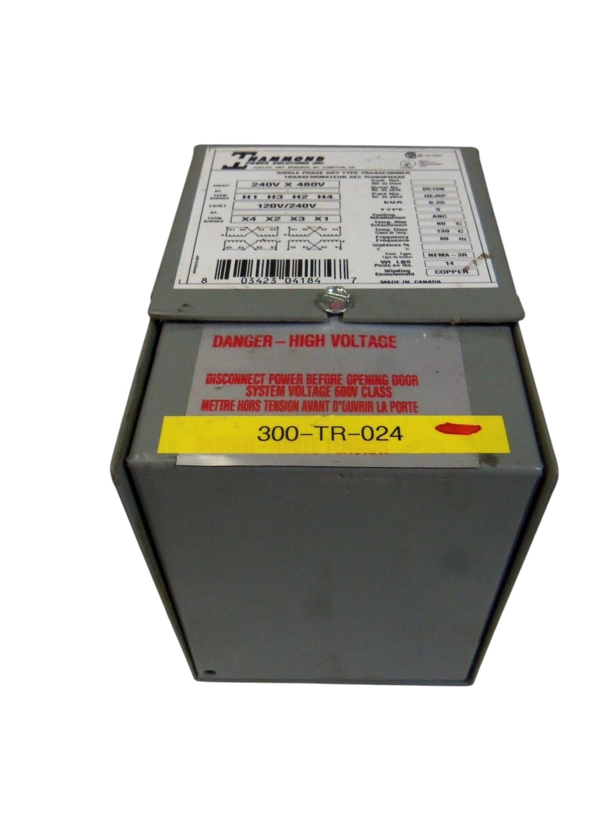 HAMMOND SINGLE PHASE DRY TRANSFORMER QEJ6P UNMP
