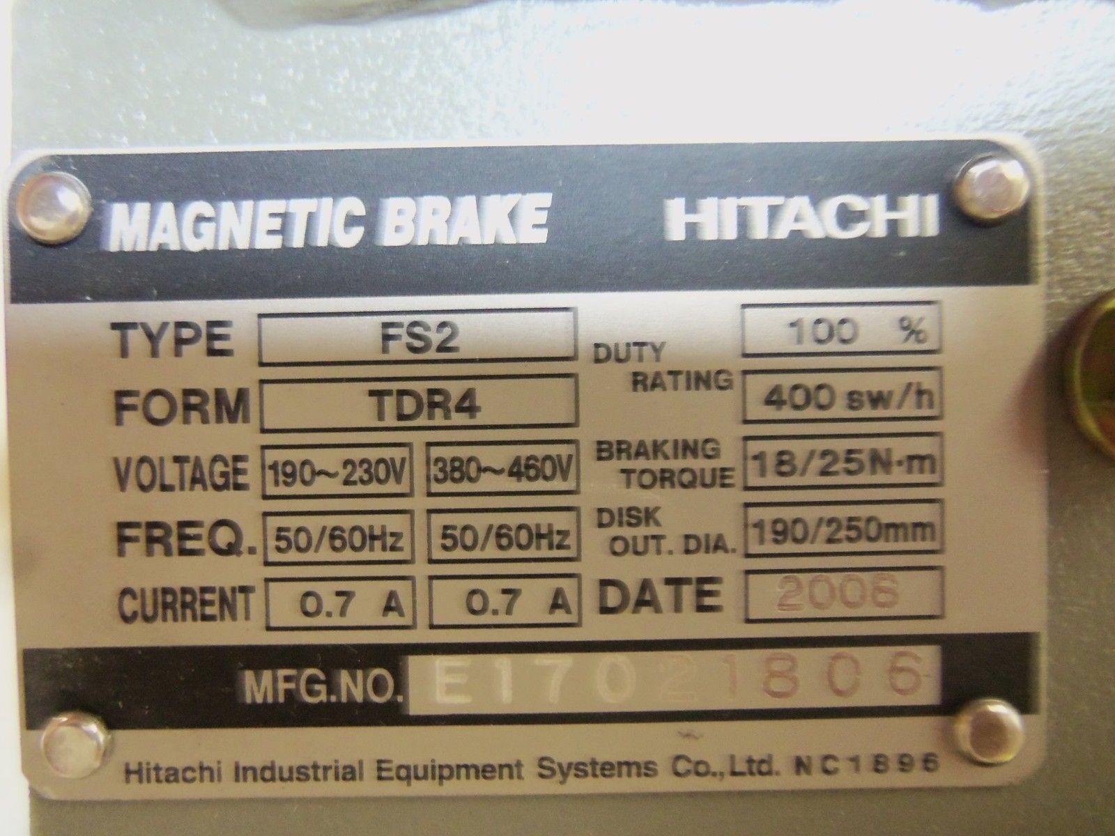 HITACHI FS2-TDR4 MAGNETIC BRAKE NSMP