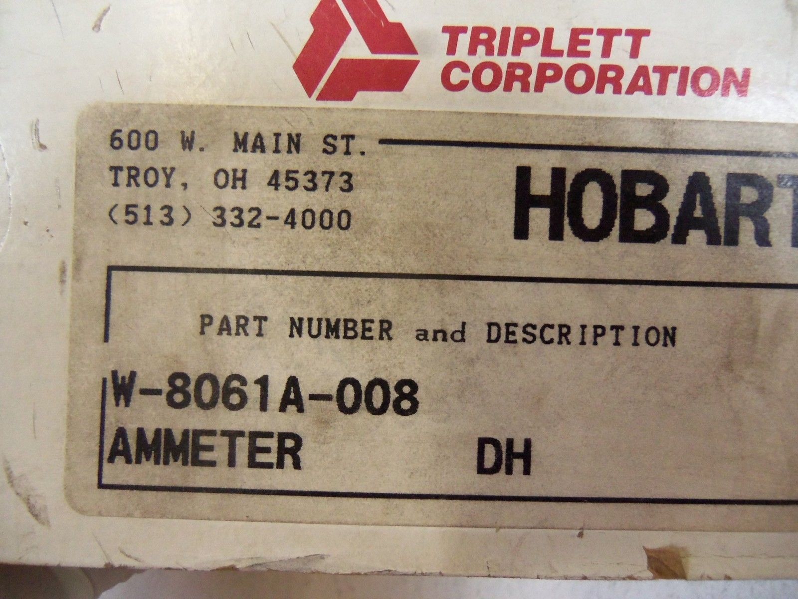 HOBART AMMETER W-8061A-008 NSMP