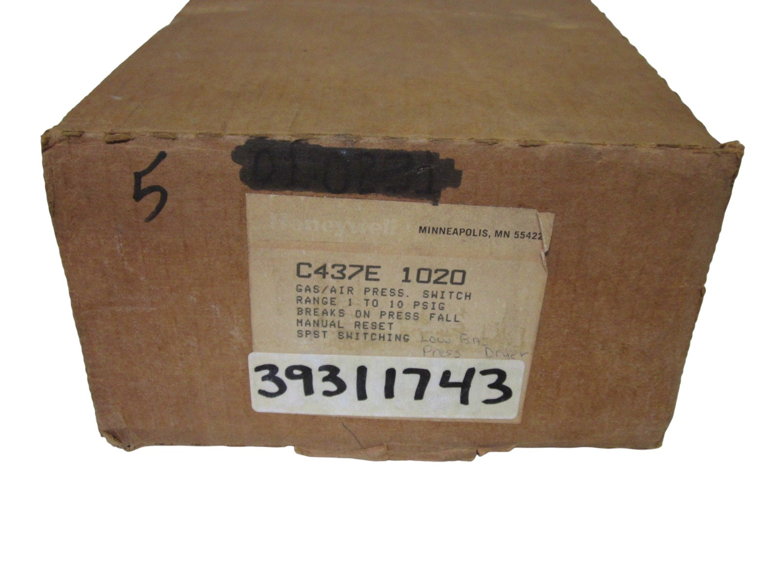 HONEYWELL C437E 1020 GAS/AIR PRESSURE SWITCH UNMP