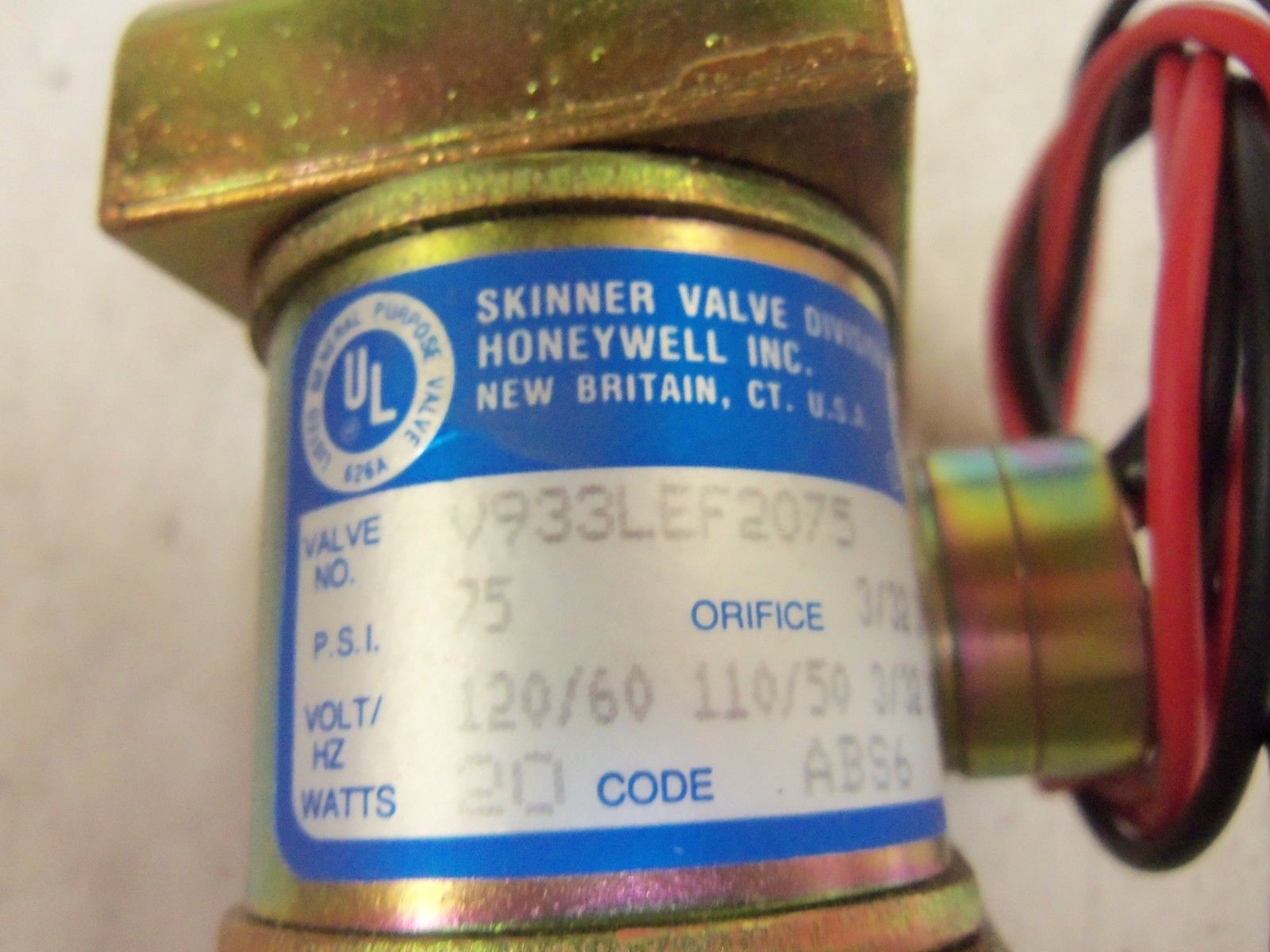 HONEYWELL SKINNER VALVE V933LEF2075 AB6A0Z *NEW*