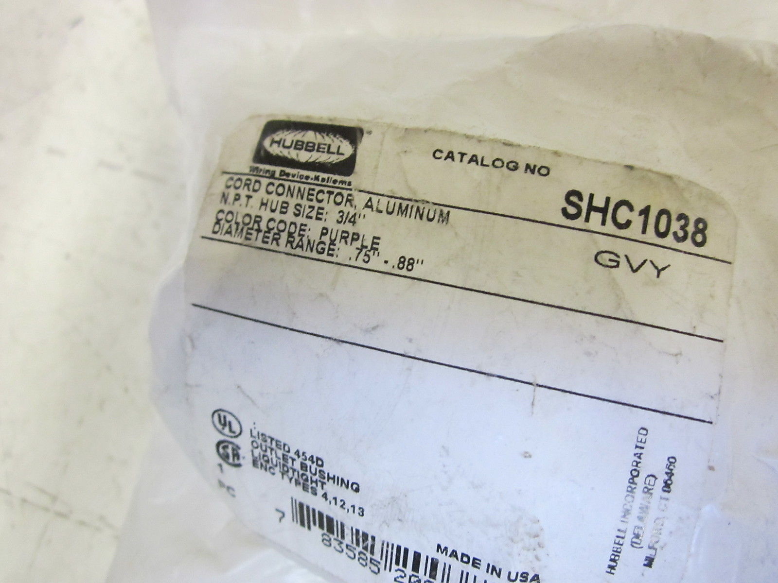 HUBBELL SHC1038 ALUMINUM CORD CONNECTOR 3/4" NSMP