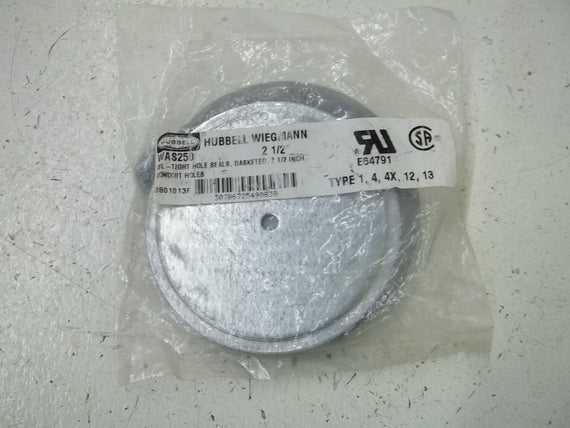 HUBBELL WAS250 2-1/2" TIGHT HOLE SEALS, GASKETED *NEW IN A BAG*