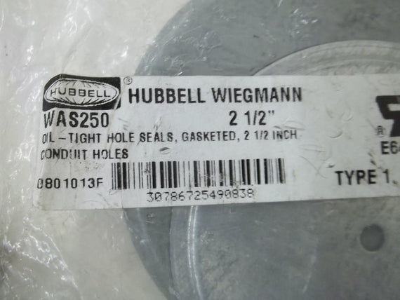 HUBBELL WAS250 2-1/2" TIGHT HOLE SEALS, GASKETED *NEW IN A BAG*