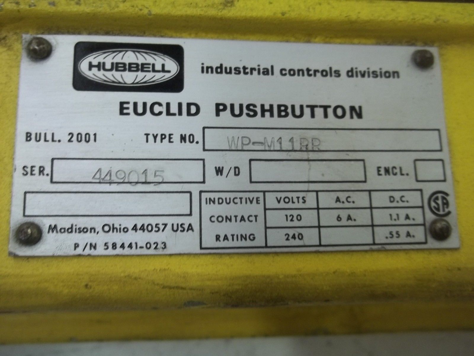 HUBBELL WP-M11RR EUCLID PUSHBUTTON UNMP