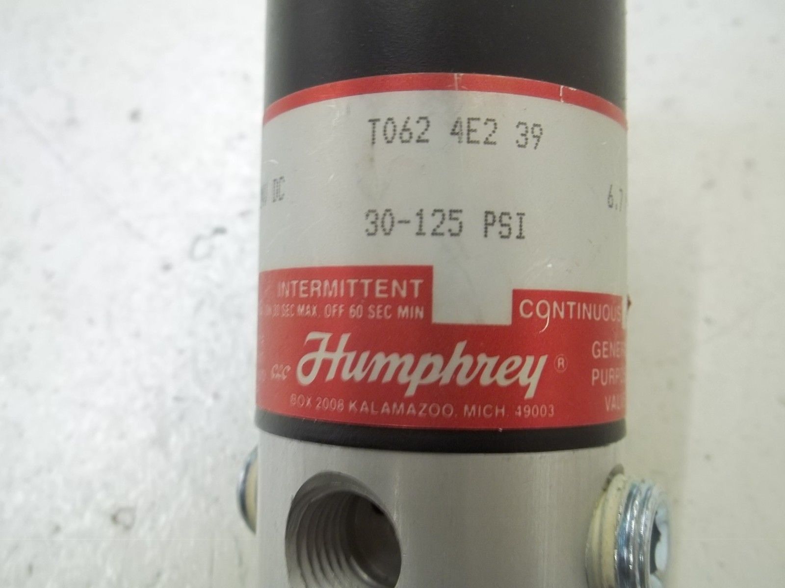 HUMPHREY T0624E239 GENERAL PURPOSE VALVE 30-125 PSI UNMP
