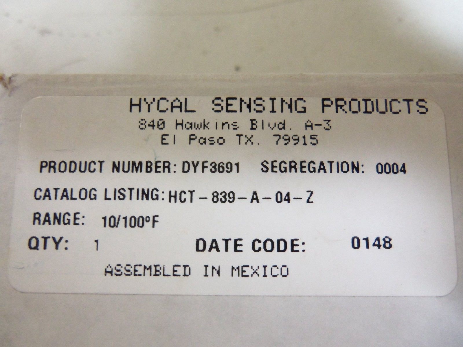 HYCAL SENSING HCT-839-A-04-Z DUAL TEMP/HUMIDITY TRANS 10/100 NSMP