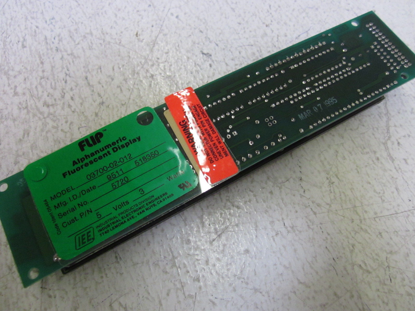IEE 03700-02-012 ALAPAHNUMERIC FLOURESCENT DISPLAY UNMP